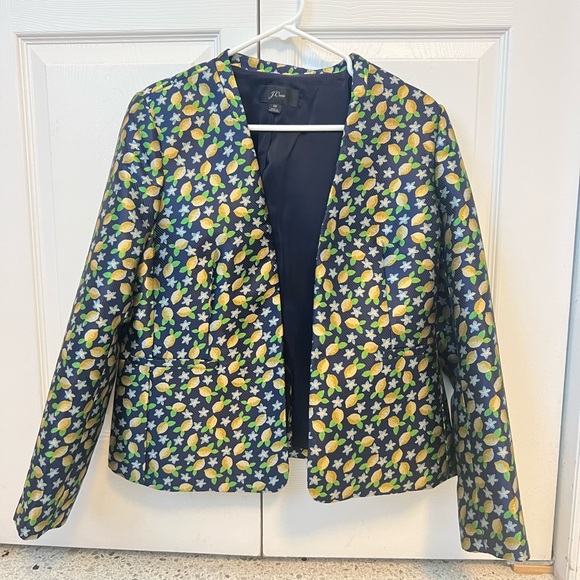 JCrew Blue Lemon Print Jacket size 10 - Picture 1 of 6